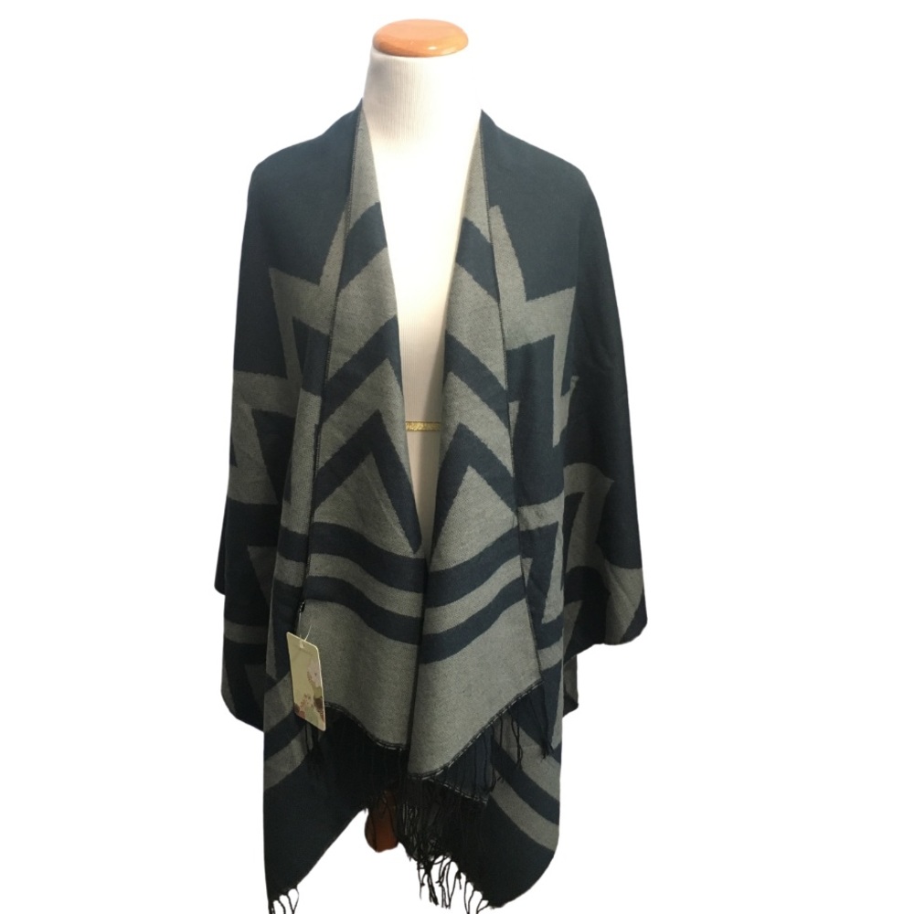 Gray and Navy Blue Shawl